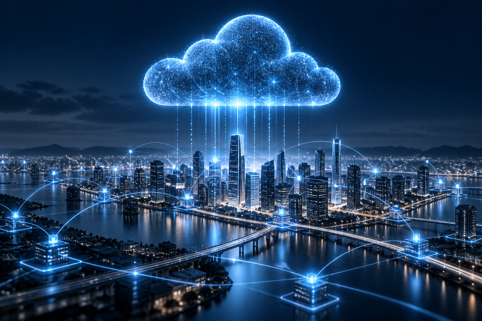 Connected cloud above a modern city