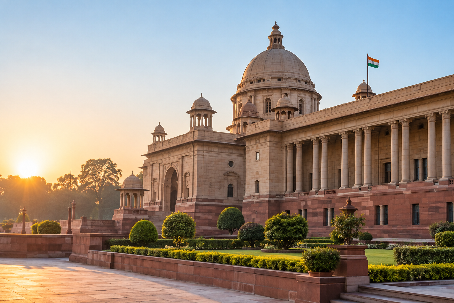 Indian government building at sunrise