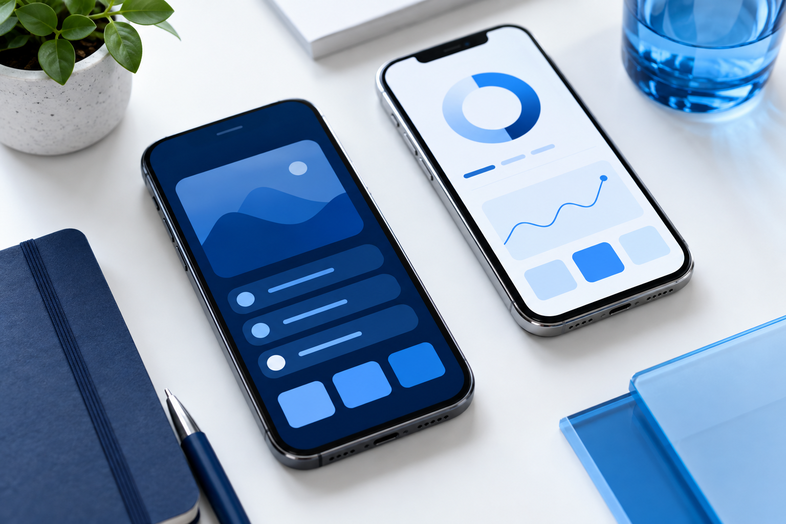 Two modern smartphones with application interfaces